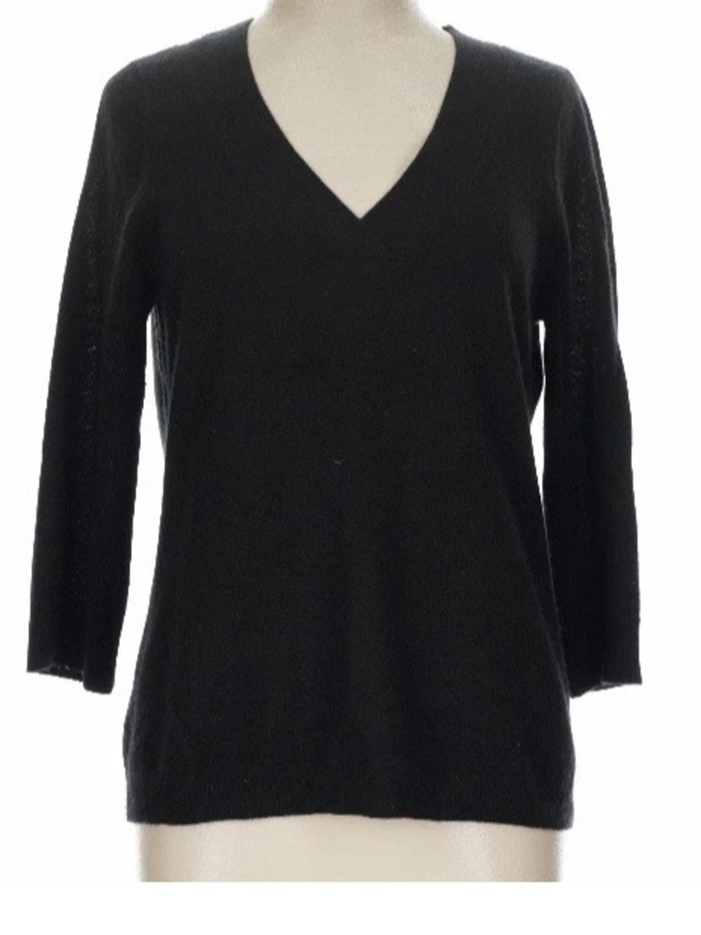 Tesori Cashmere L Black Sweater V-neck 3/4 Sleeve Soft Cozy Minimalist Capsule.